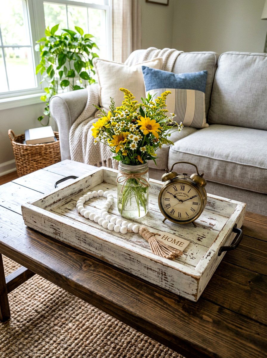 Distressed wood tray - 30 coffee table tray styling ideas