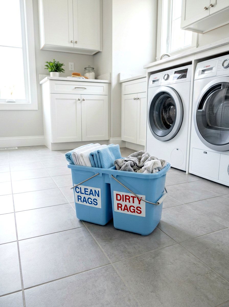 Divided bucket for cleaning rags - 30 cleaning supply storage ideas