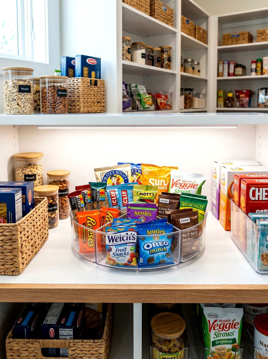 Divided turntable for snacks - 30 lazy Susan pantry ideas