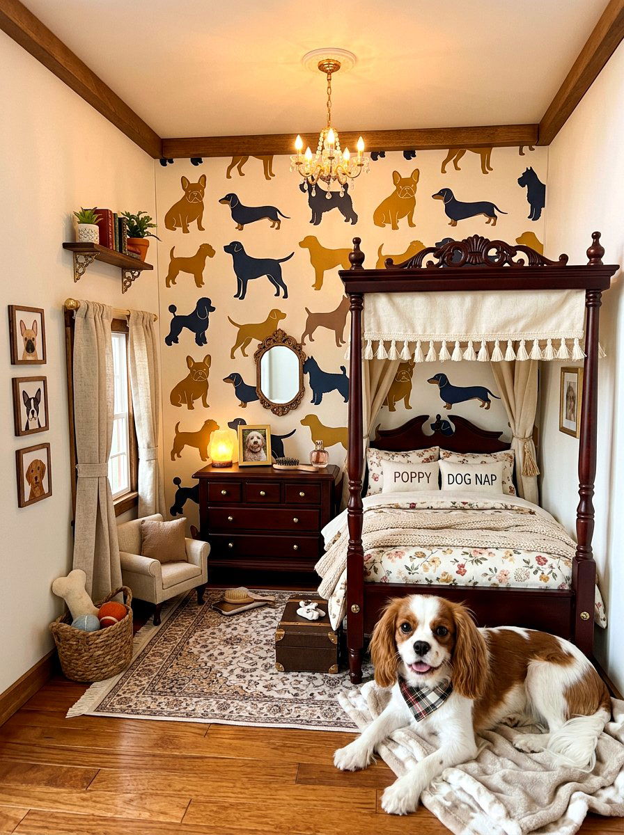 Dog Bedroom With Wallpaper Decor - 30 dog lounge room ideas