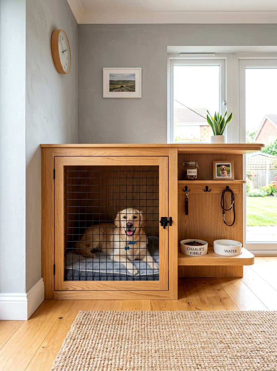 Dog Crate Feeding Station - 30 mudroom pet feeding ideas