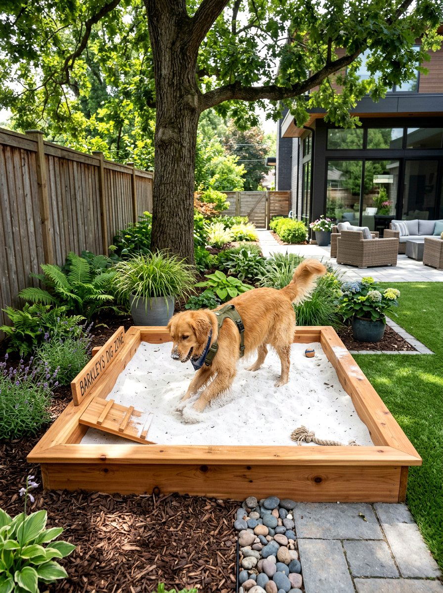Dog Digging Sandbox - 30 dog friendly patio ideas aesthetic