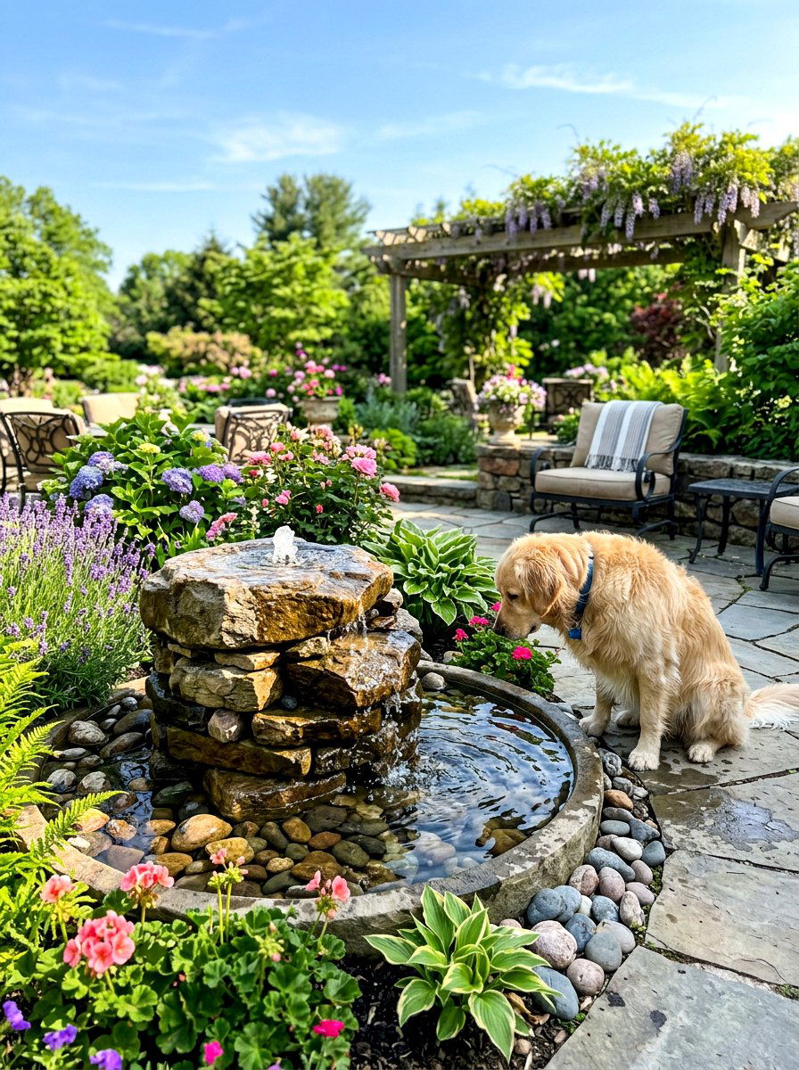 Dog Friendly Water Feature - 30 dog friendly patio ideas