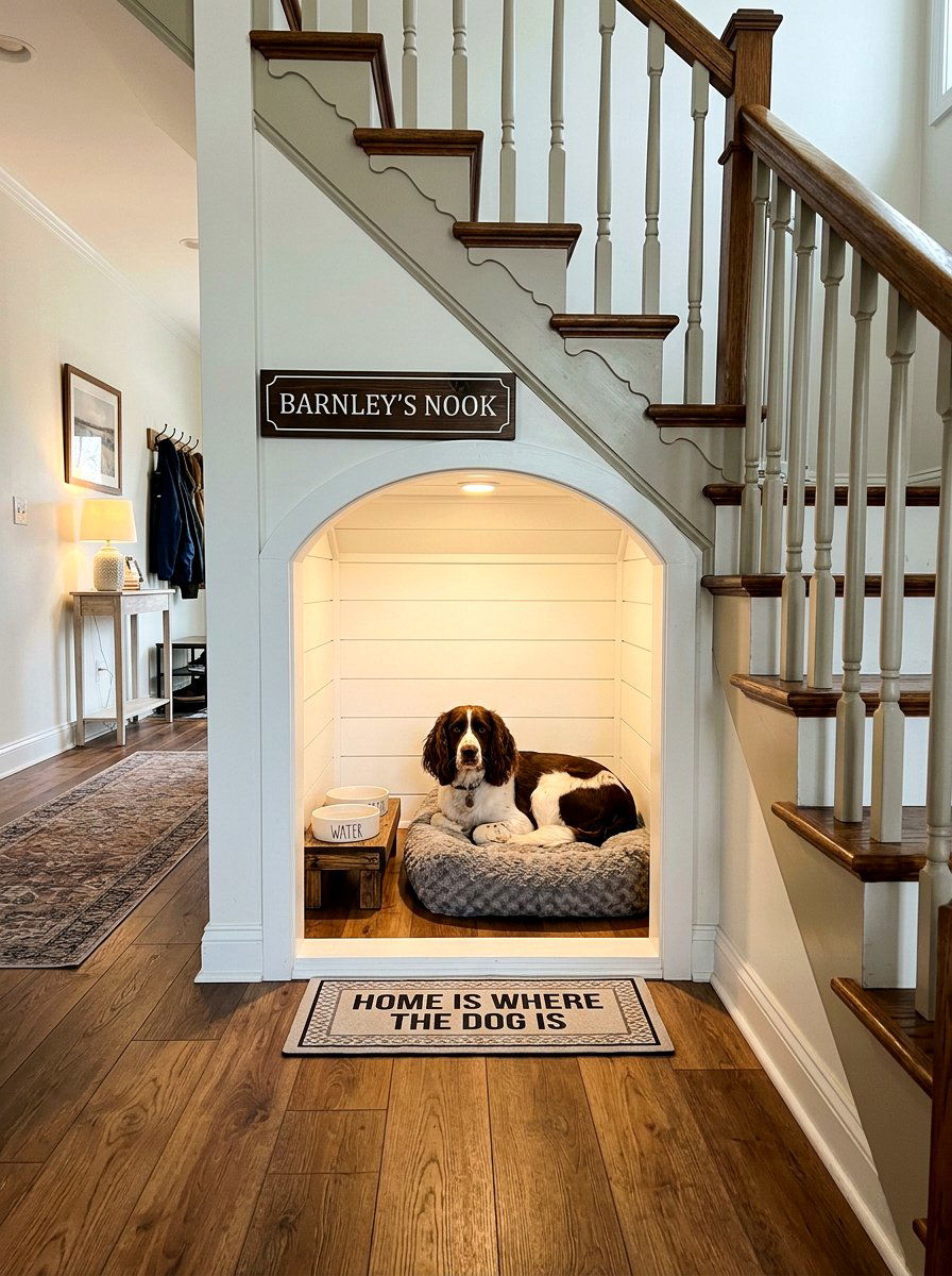 Dog House Under Stairs - 30 cozy nook under stairs ideas