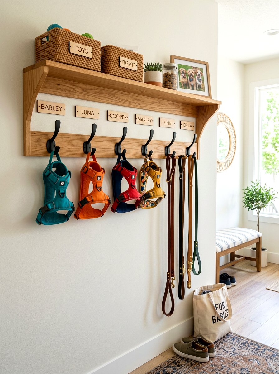 Dog Leash Wall Hooks - 30 entryway pet station ideas