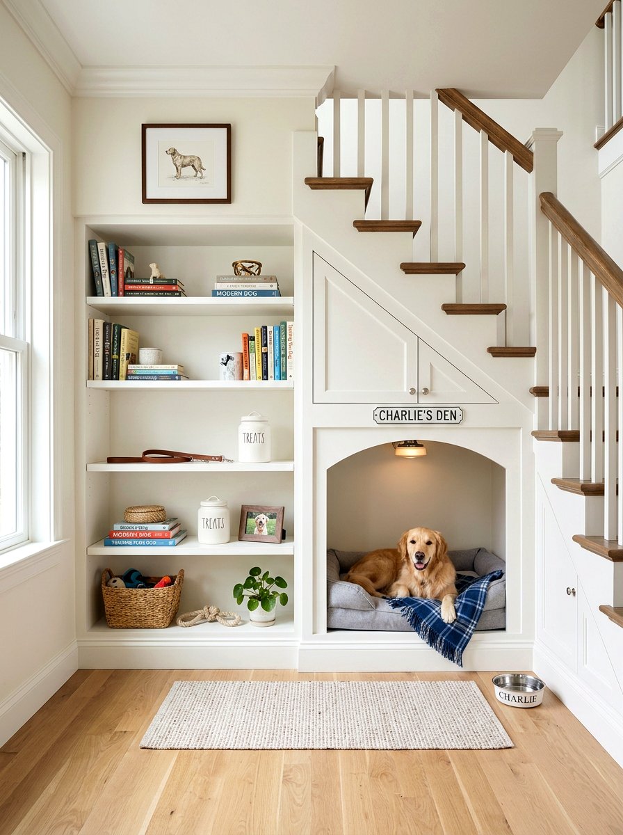 Dog Room With Built In Shelving - 30 under stairs dog nook ideas