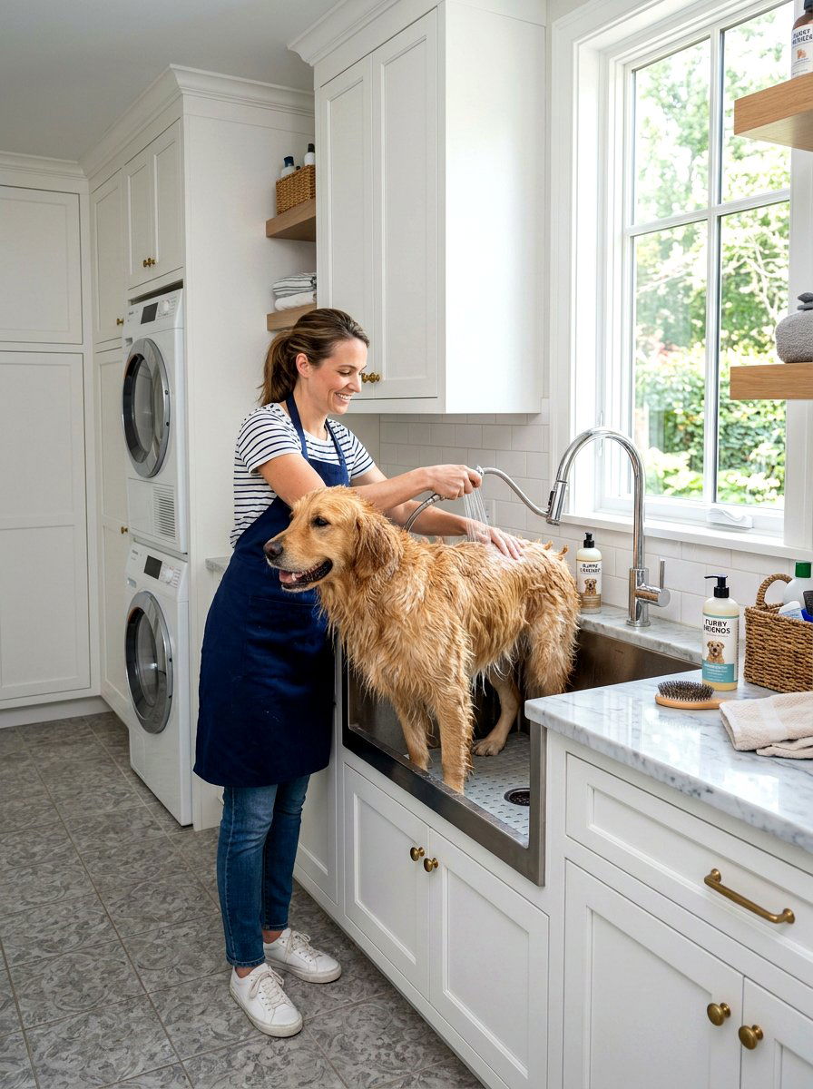 Dog bath with faucet and sprayer - 30 pet washing station laundry ideas