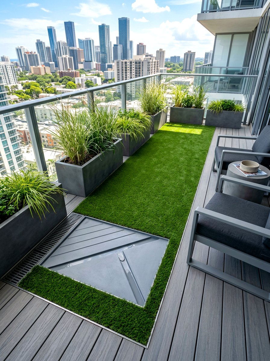 Dog potty drainage system - 30 balcony pet potty area ideas