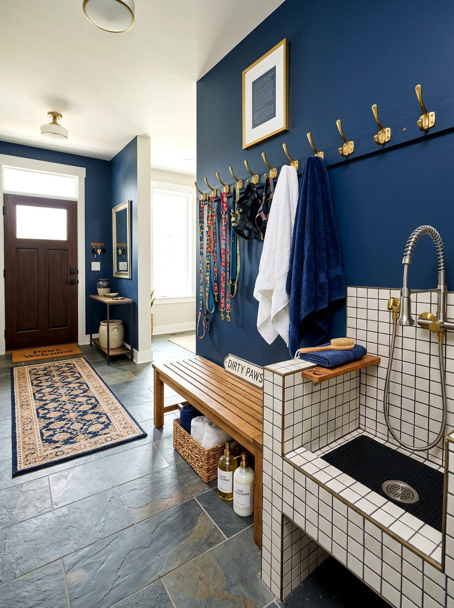 Dog wash station with hooks - 30 mudroom dog wash ideas