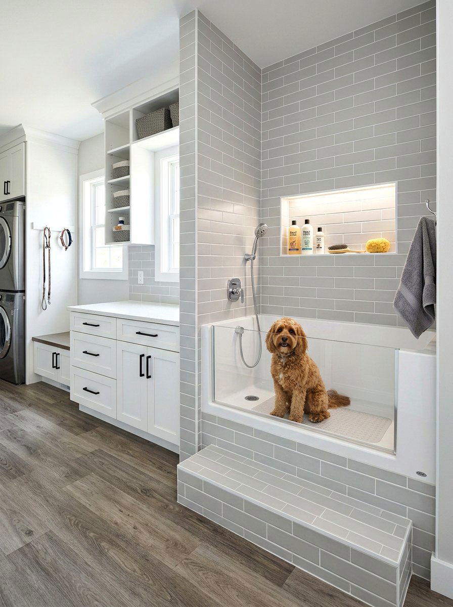 Dog wash under stairs - 30 dog washing station ideas