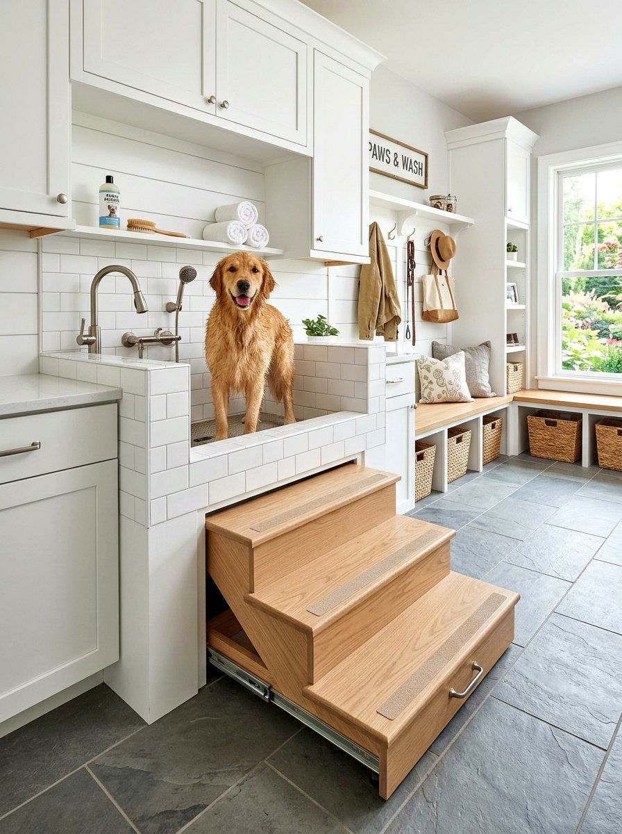 Dog wash with pull out steps - 30 mudroom dog wash ideas