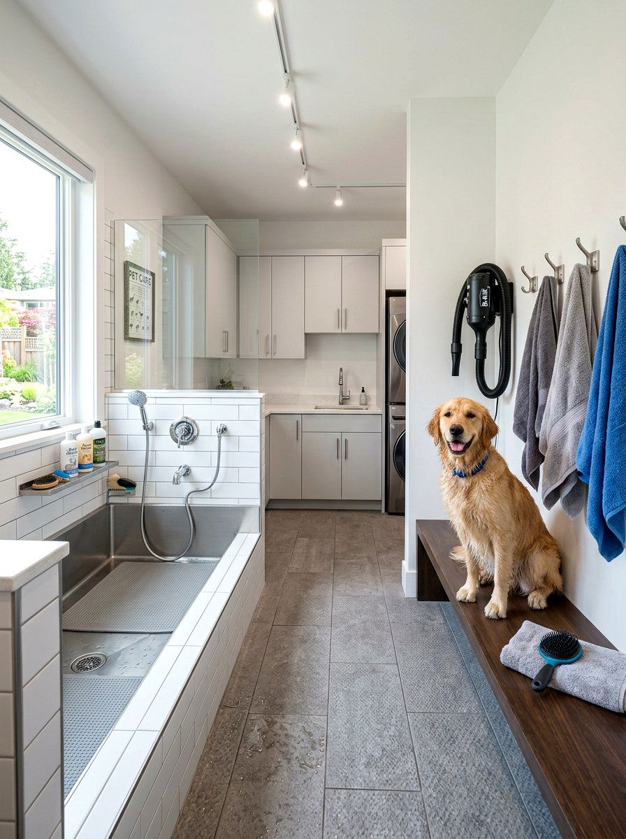 Dog washing station with drying area - 30 pet washing station laundry ideas
