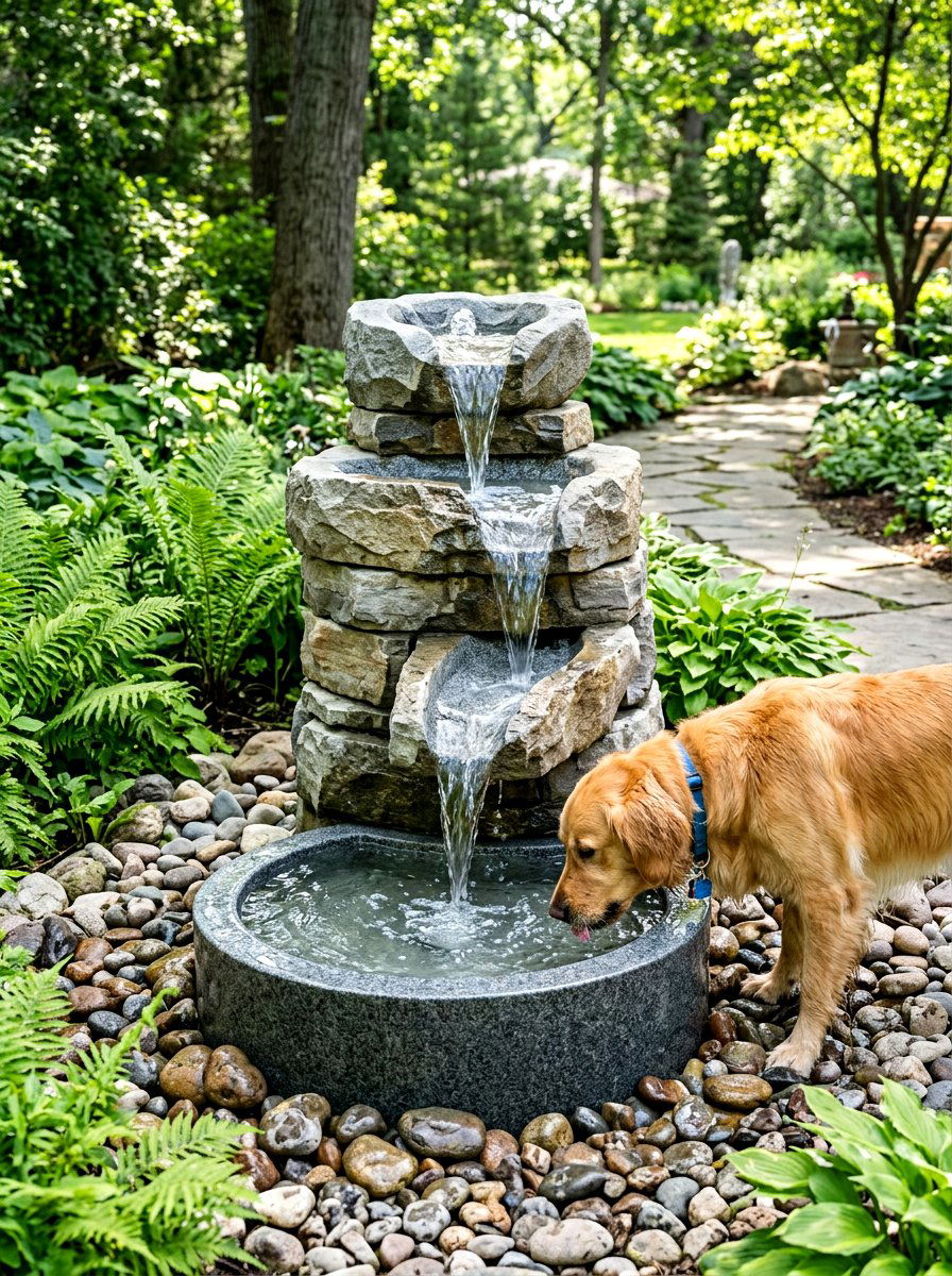 Dog water fountain - 30 dog friendly backyard luxury ideas