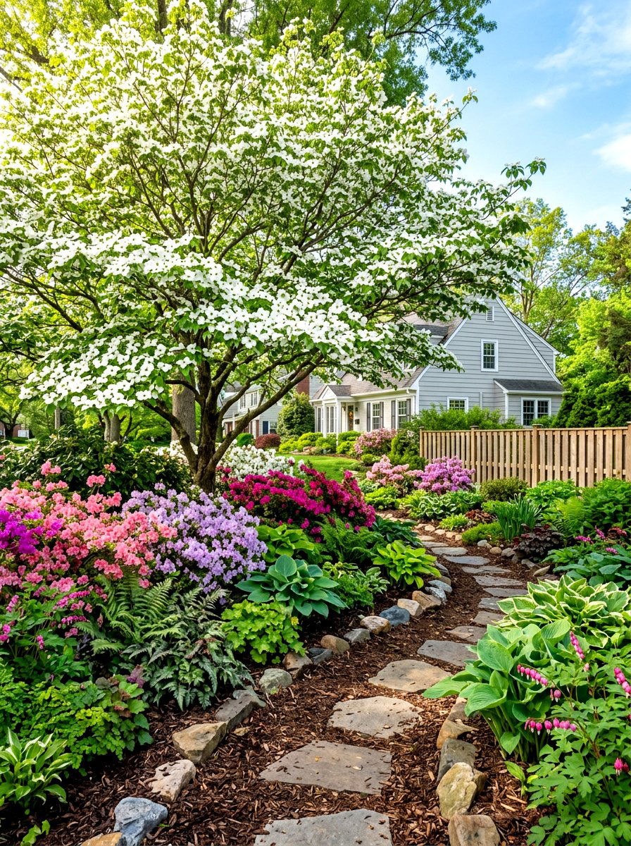 Dogwood tree shade garden - 30 shade perennial garden ideas