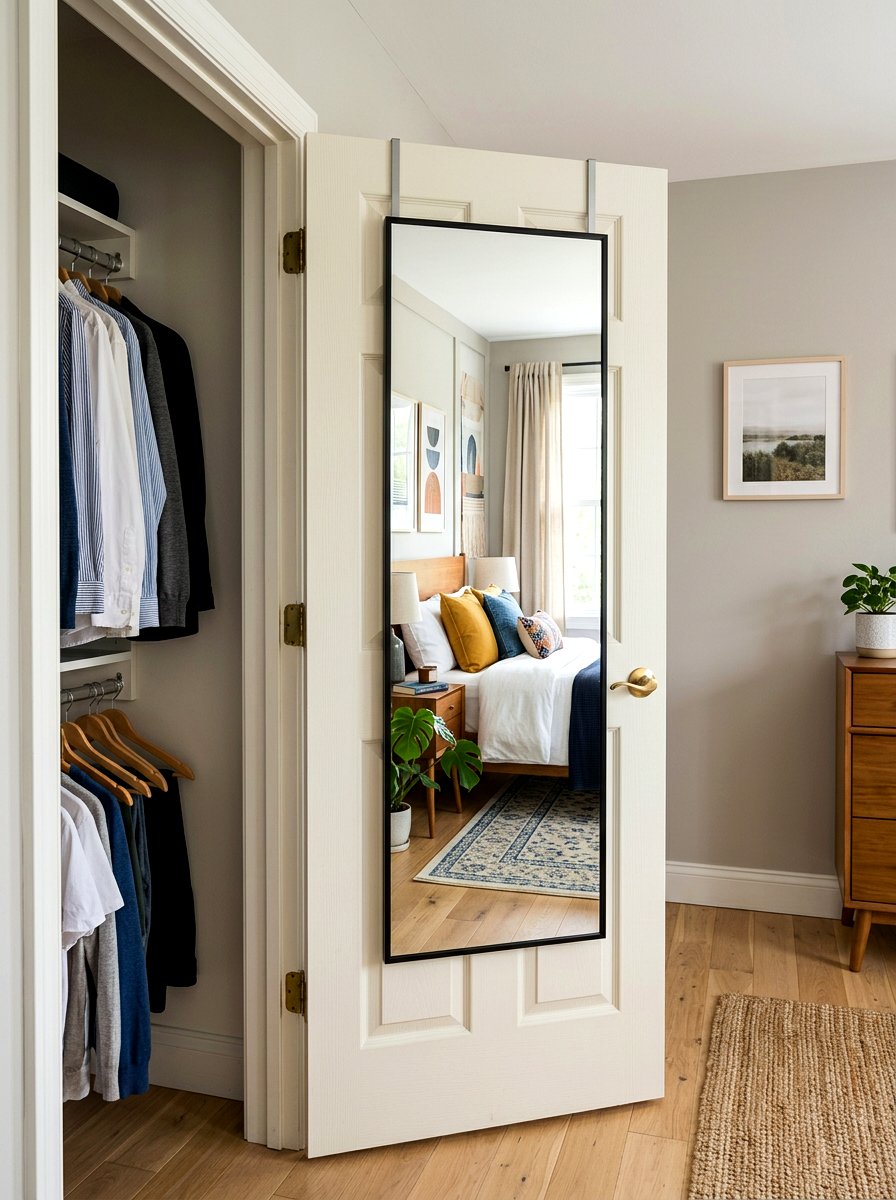 Door Mounted Mirror - 30 micro closet organization ideas