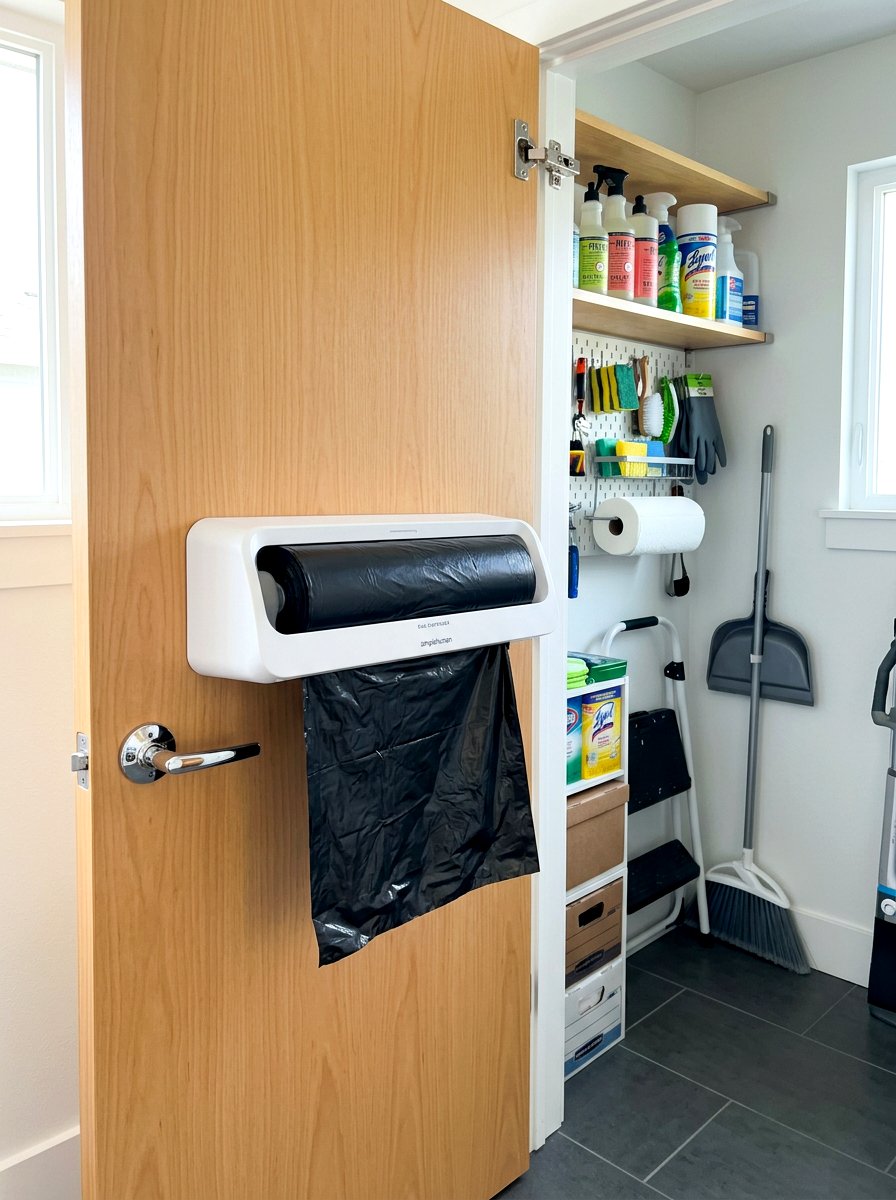 Door Mounted Trash Bag Dispenser - 30 cleaning closet organization ideas