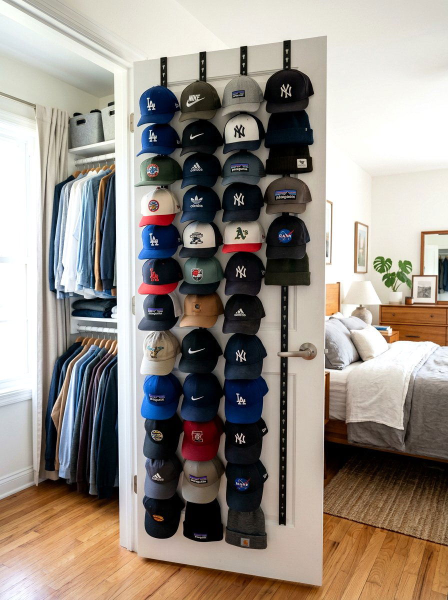 Door mounted hat clips - 30 hat storage closet ideas