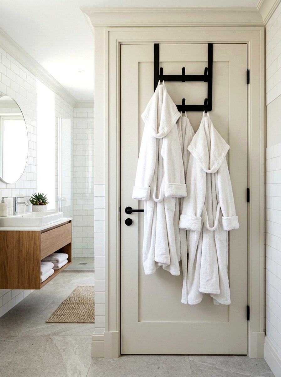 Door mounted towel rack - 30 renter friendly bathroom decor ideas