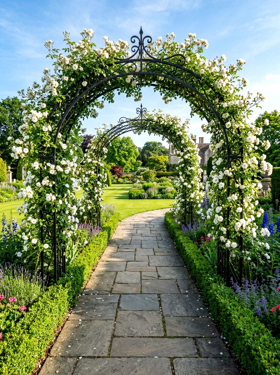 Double Archway Garden Path - 30 climbing archway ideas