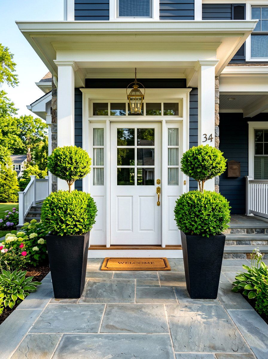 Double Ball Boxwood Topiary Entry - 30 topiary front porch ideas aesthetic