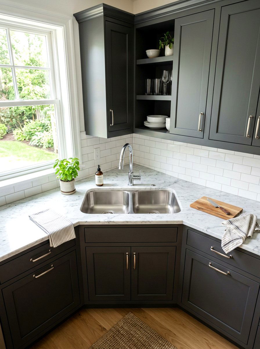 Double Basin Corner Sink - 30 corner sink kitchen ideas