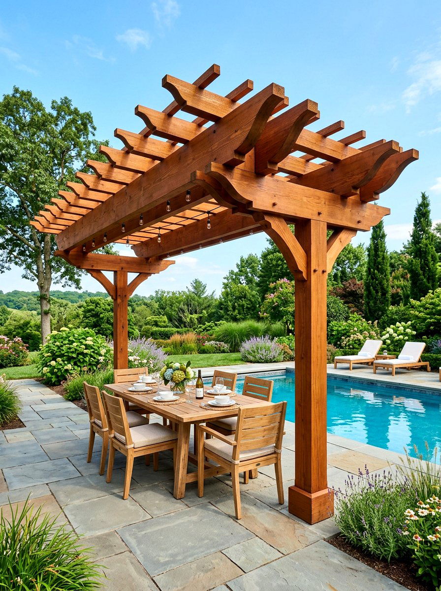 Double Beam Pergola - 30 poolside pergola ideas