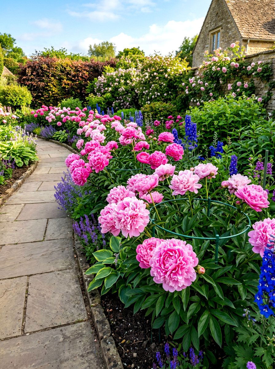 Double Bloom Peony Border - 30 peony border ideas