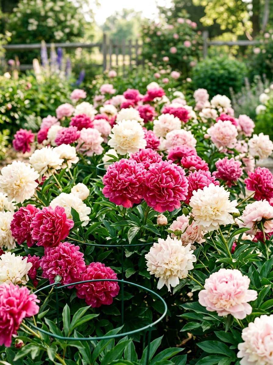 Double Bloom Peony Patch - 30 peony garden bed ideas