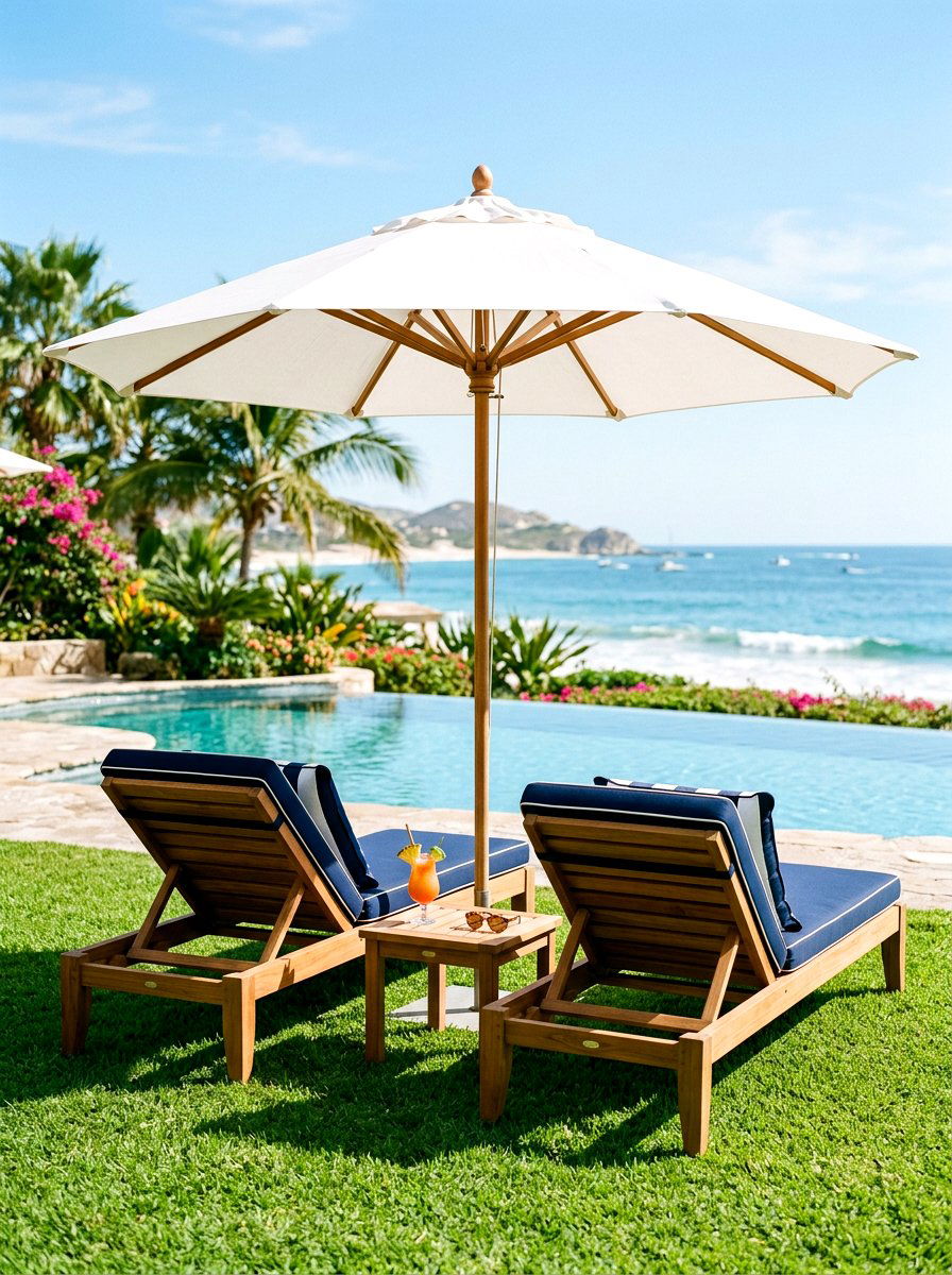 Double Chaise Lounge With Umbrella - 30 poolside umbrella lounge ideas