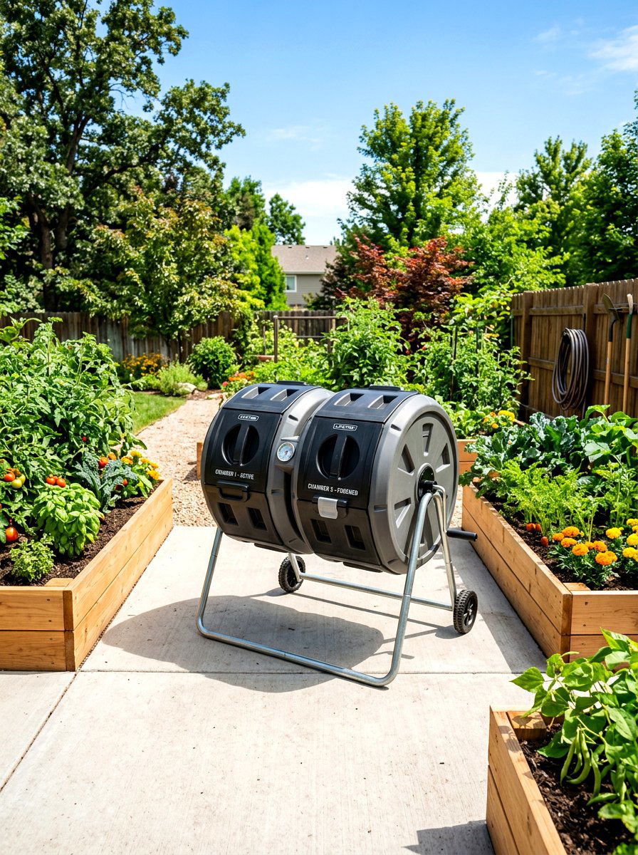 Double Chamber Tumbling Bin - 30 compost station ideas