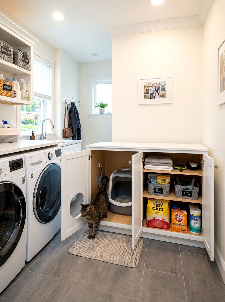 Double Compartment Litter Box Cabinet - 30 hidden litter box furniture ideas