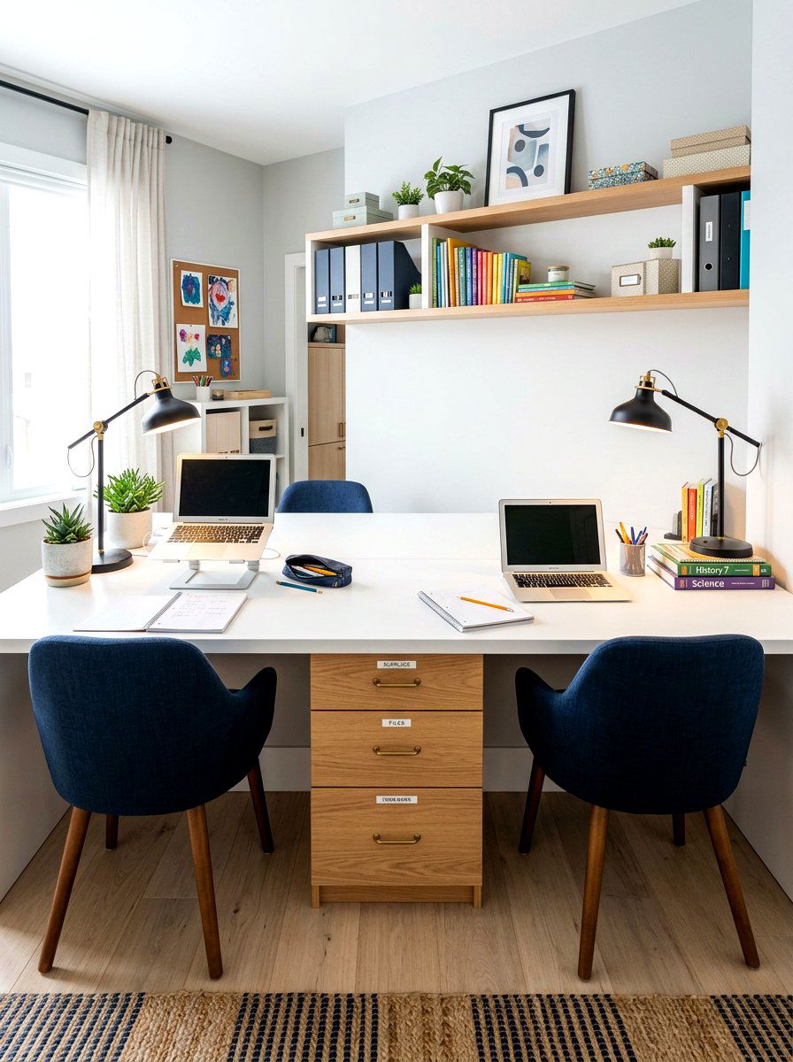 Double Desk For Sibling Study - 30 kids study corner ideas