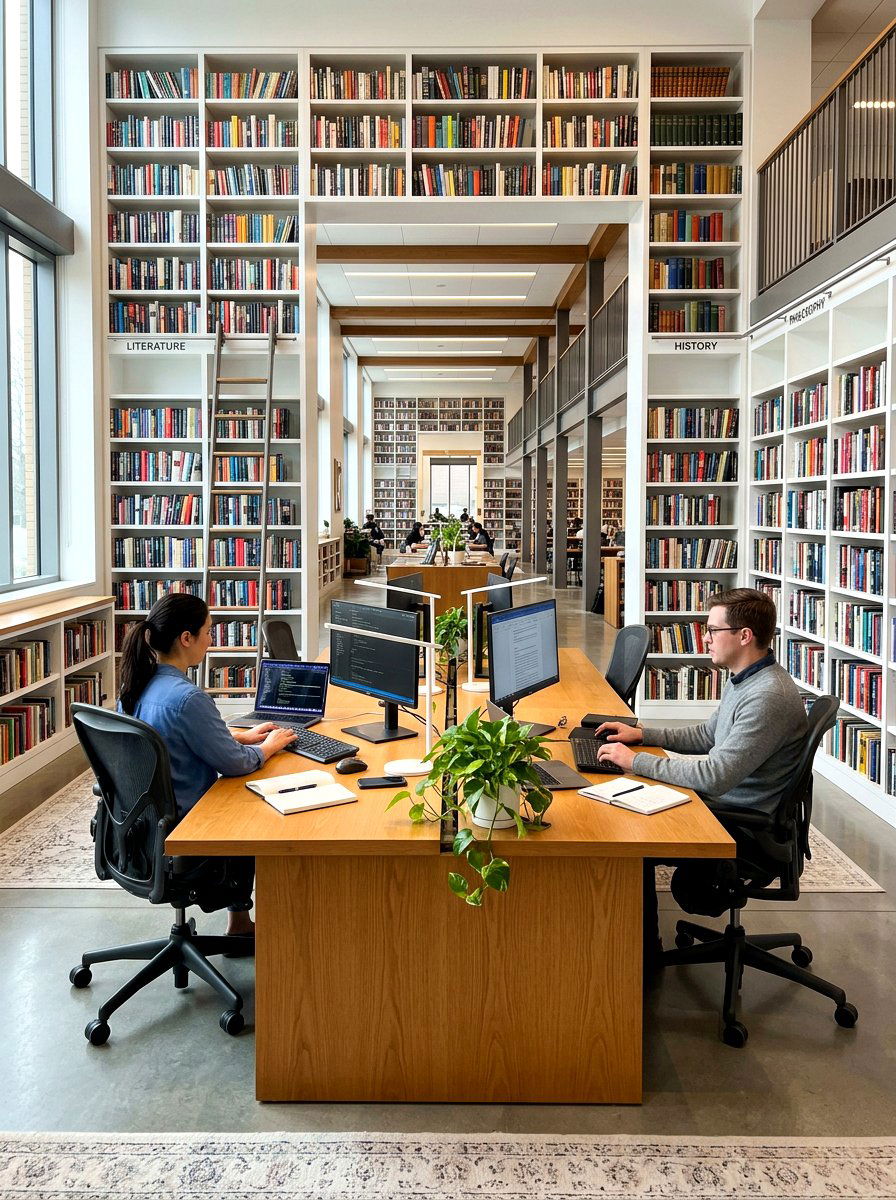 Double Desk Library Setup - 30 office library combo ideas