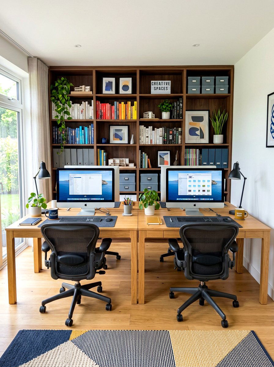 Double Desk Shared Workspace Layout - 30 luxury home office ideas