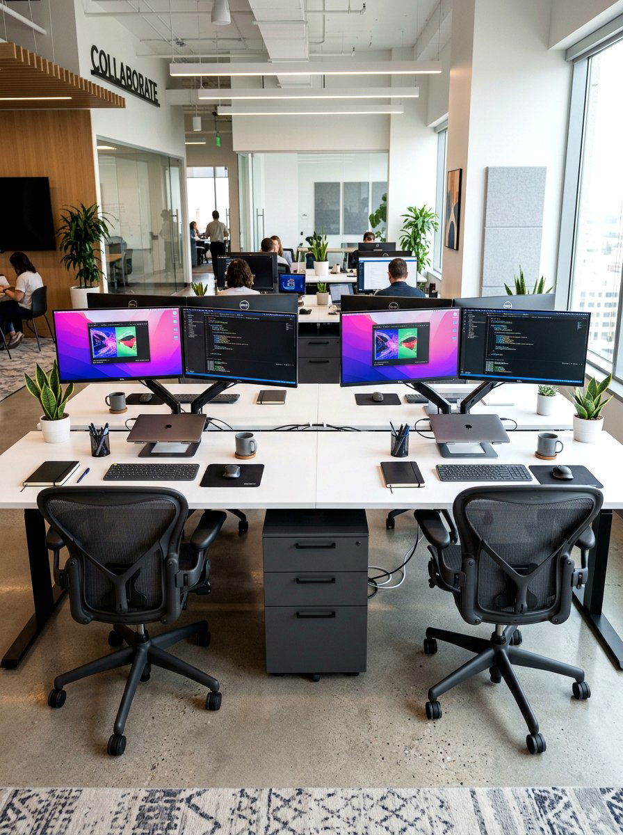 Double Desk Workstation - 30 office nook ideas