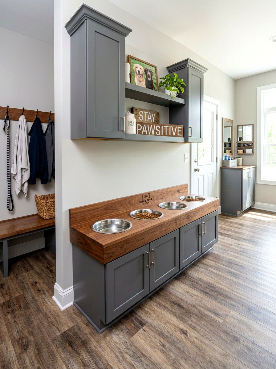 Double Dog Bowl Station - 30 mudroom pet feeding ideas