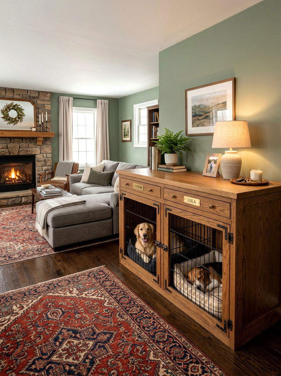 Double Dog Kennel Cabinet - 30 built in dog crate ideas