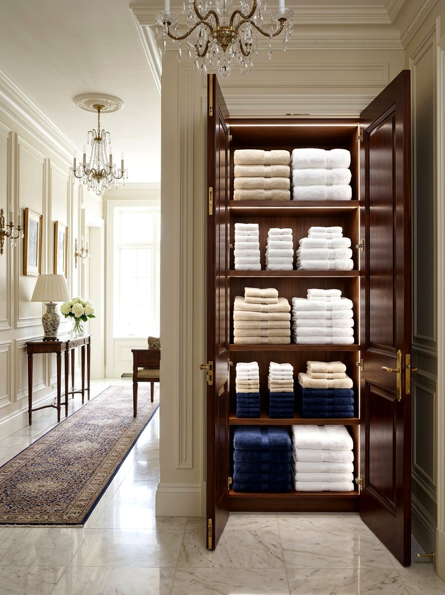 Double Door Linen Storage - 30 hallway linen closet ideas