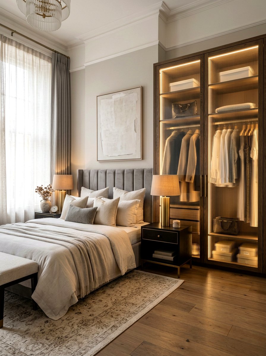 Double Door Ribbed Glass Wardrobe - 30 ribbed glass cabinet ideas