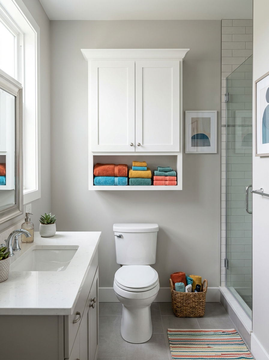 Double Door White Cabinet - 30 over toilet cabinet ideas