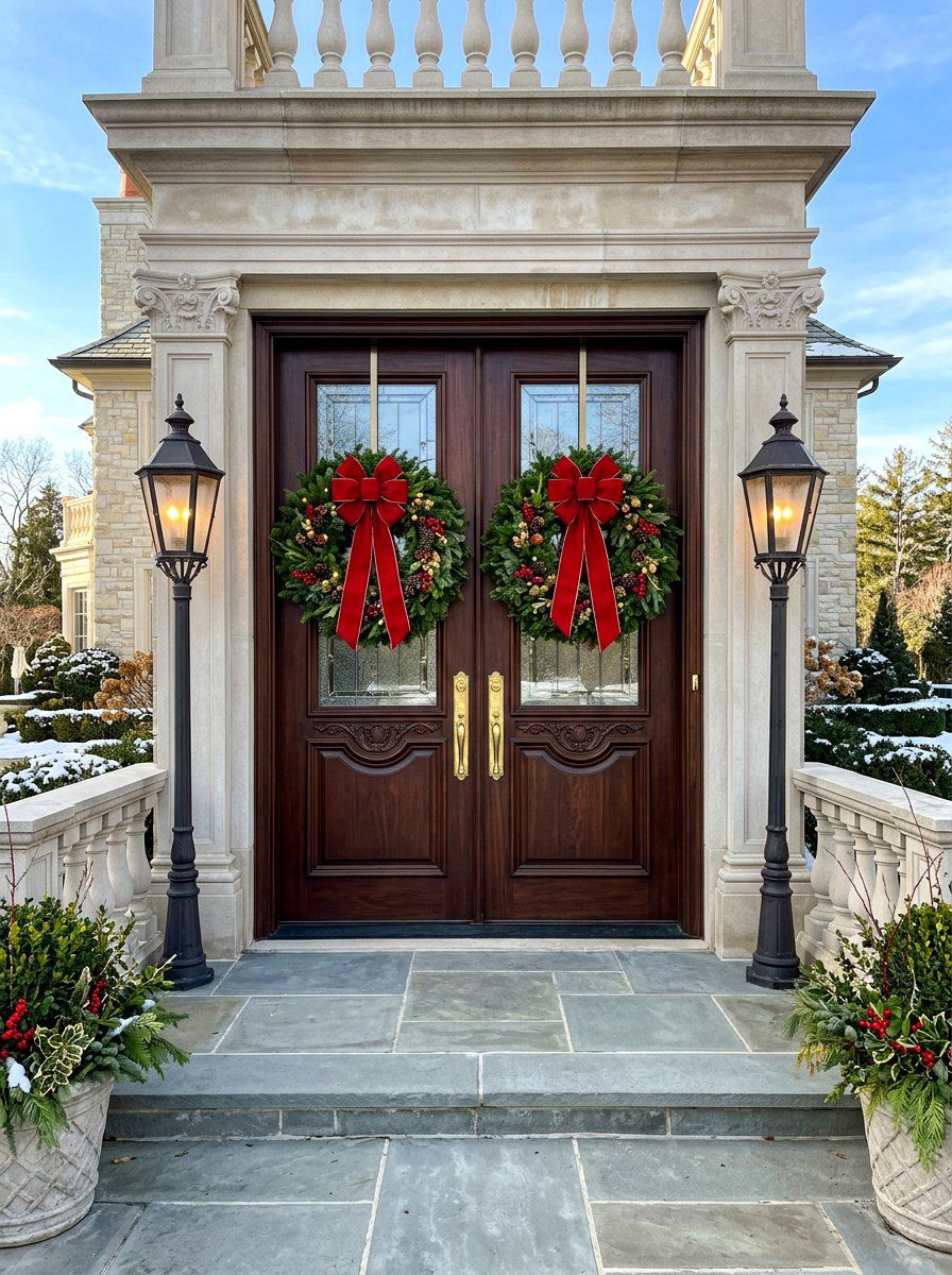 Double Door Wreath - 30 exterior wreath styling ideas