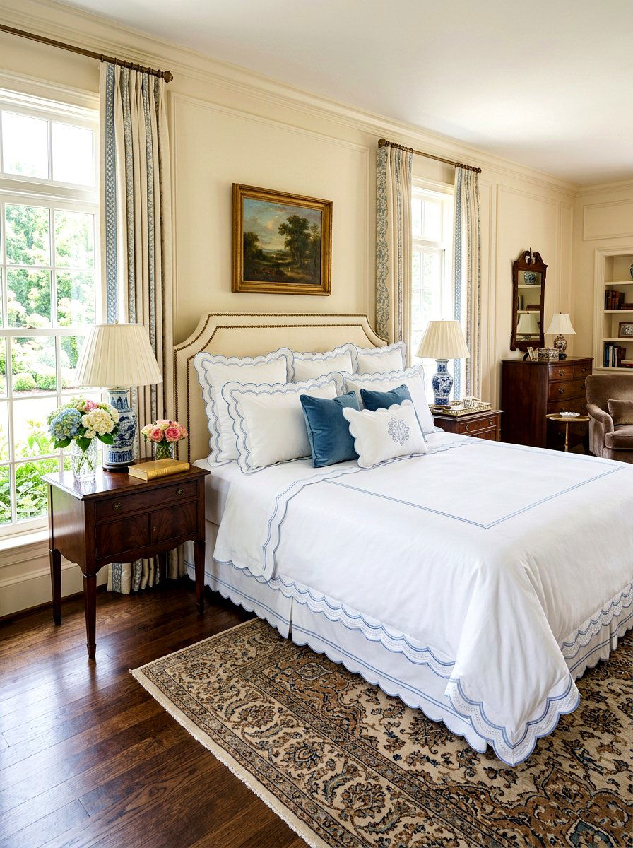 Double Embroidered Scalloped Pillow Bedroom - 30 scalloped pillow bedding ideas