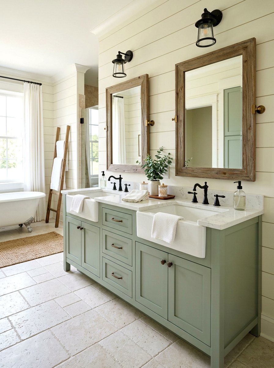 Double Farmhouse Vanity - 30 cottage farmhouse bathroom ideas