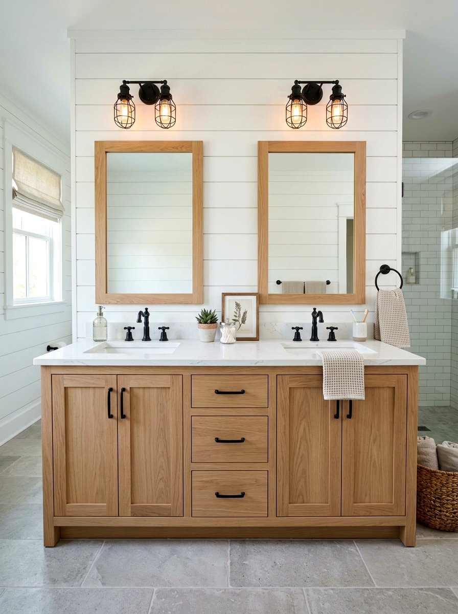 Double Farmhouse Vanity - 30 farmhouse bathroom ideas