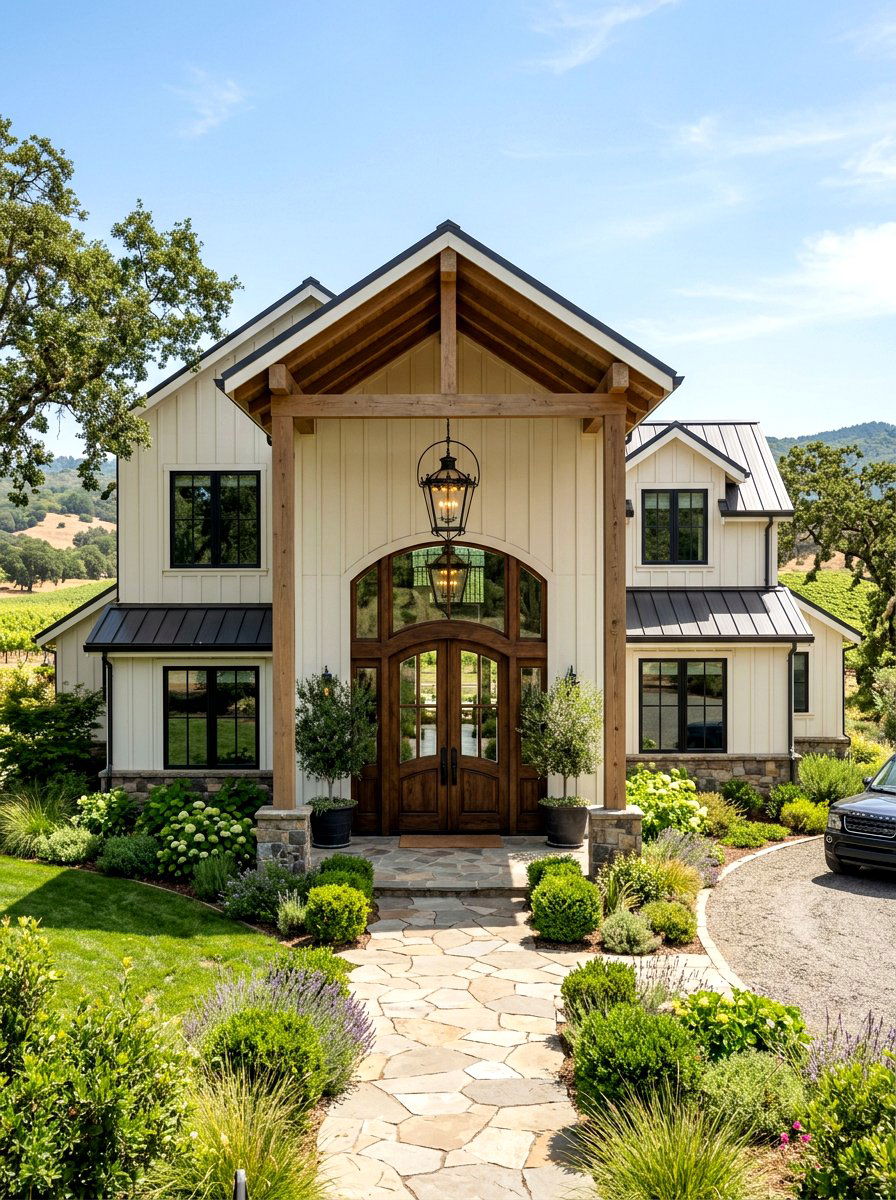Double Front Doors - 30 modern farmhouse exterior ideas