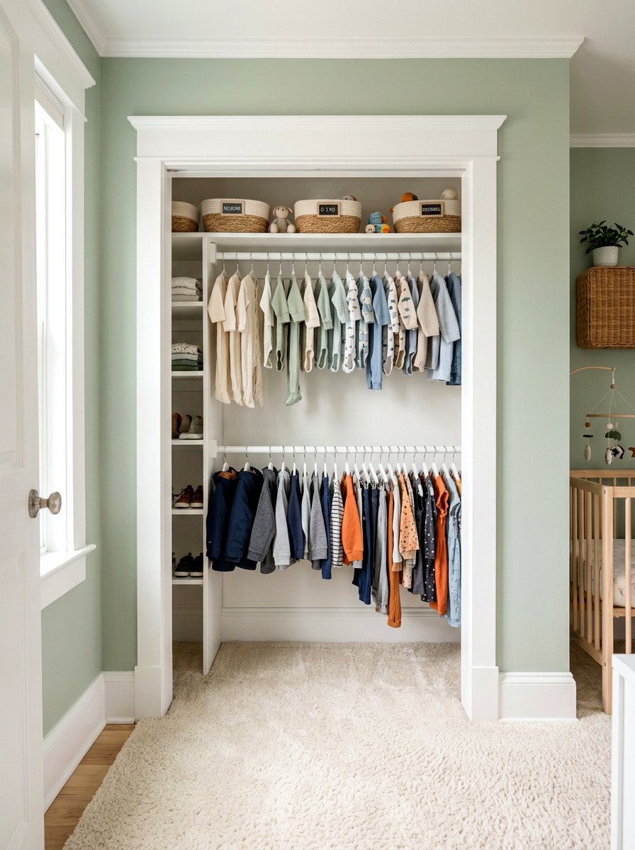 Double Hanging Rod - 30 nursery closet ideas