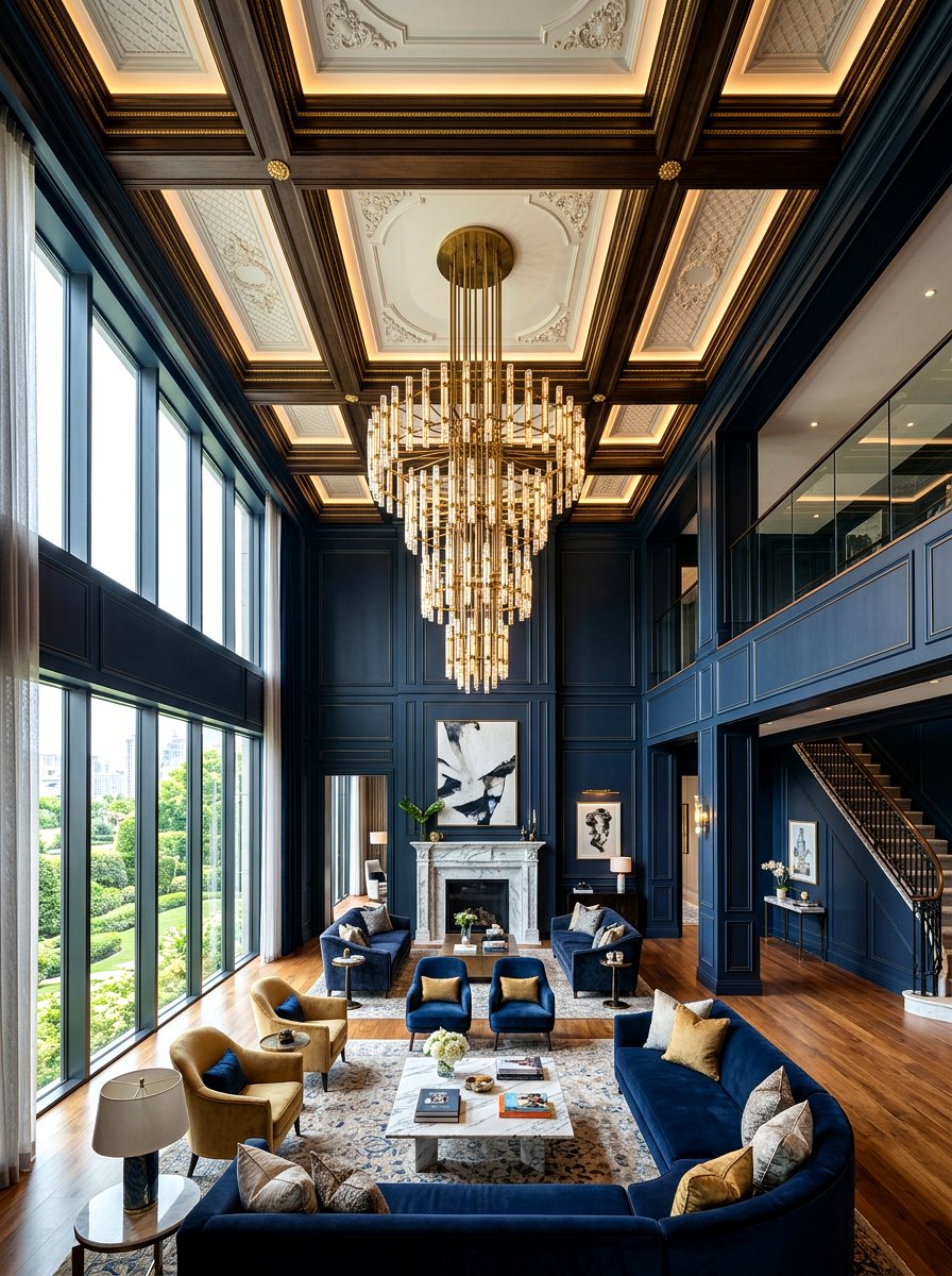 Double Height Ceiling - 30 moody hotel lobby living room ideas
