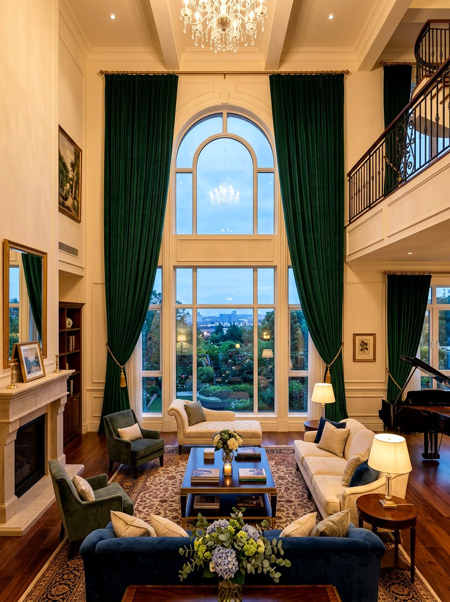 Double Height Curtain - 30 tall ceiling living room ideas