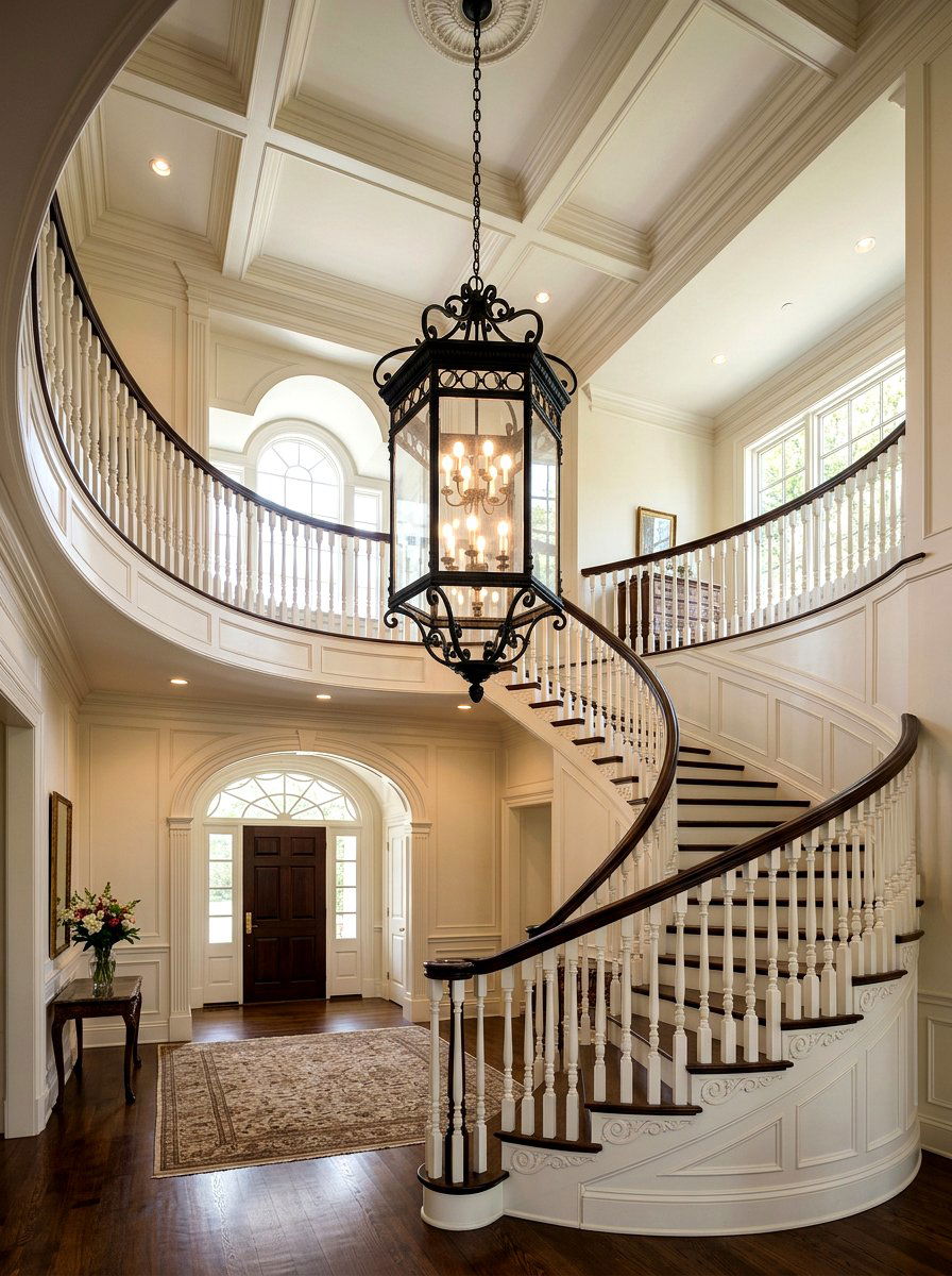 Double Height Foyer Lantern - 30 stairway chandelier ideas