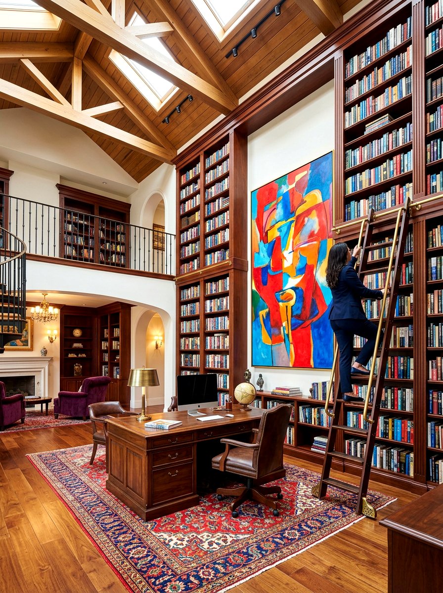 Double Height Library - 30 ladder library office ideas